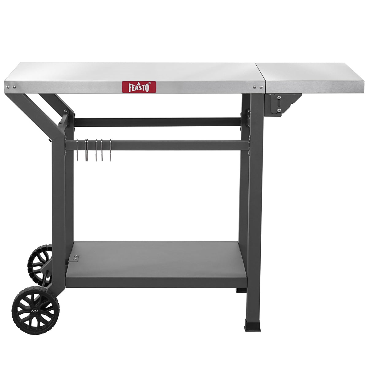 Feasto movable grill table front view with spacious stainless surface for quick prep.