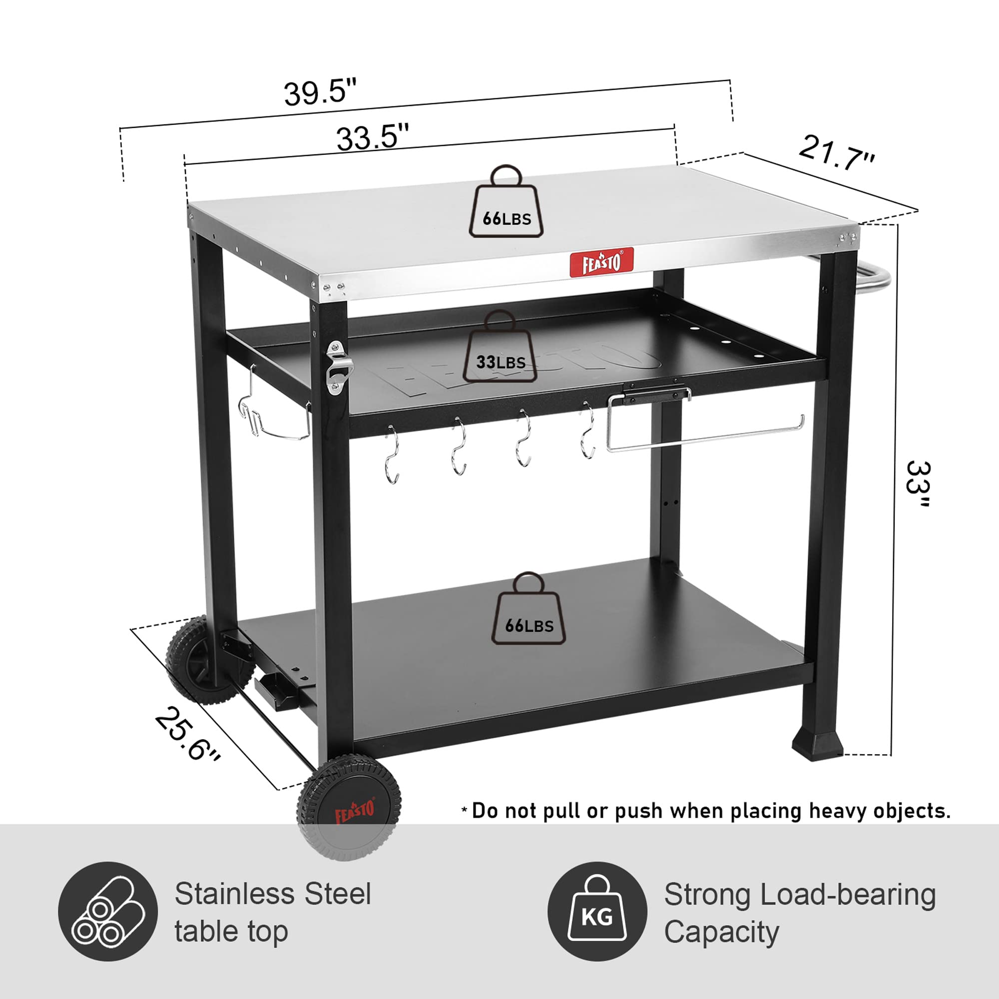 Feasto outdoor cart wheels with two large wheels for smooth patio movement.