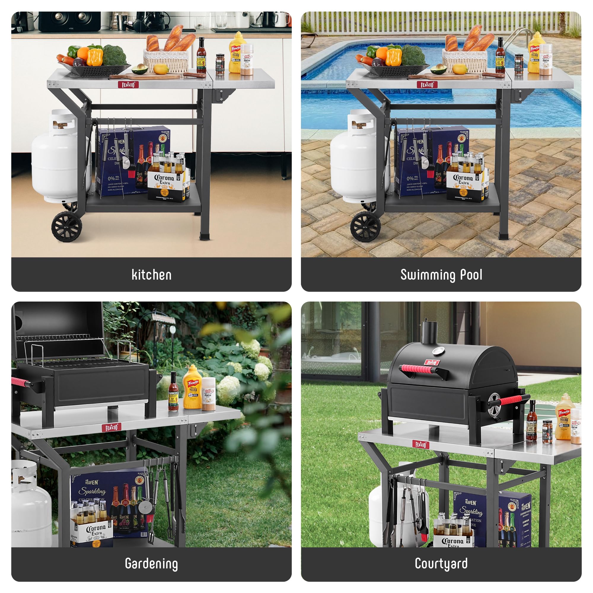 Feasto durable table supports dining or prep tasks outside and scene-ready for gatherings.