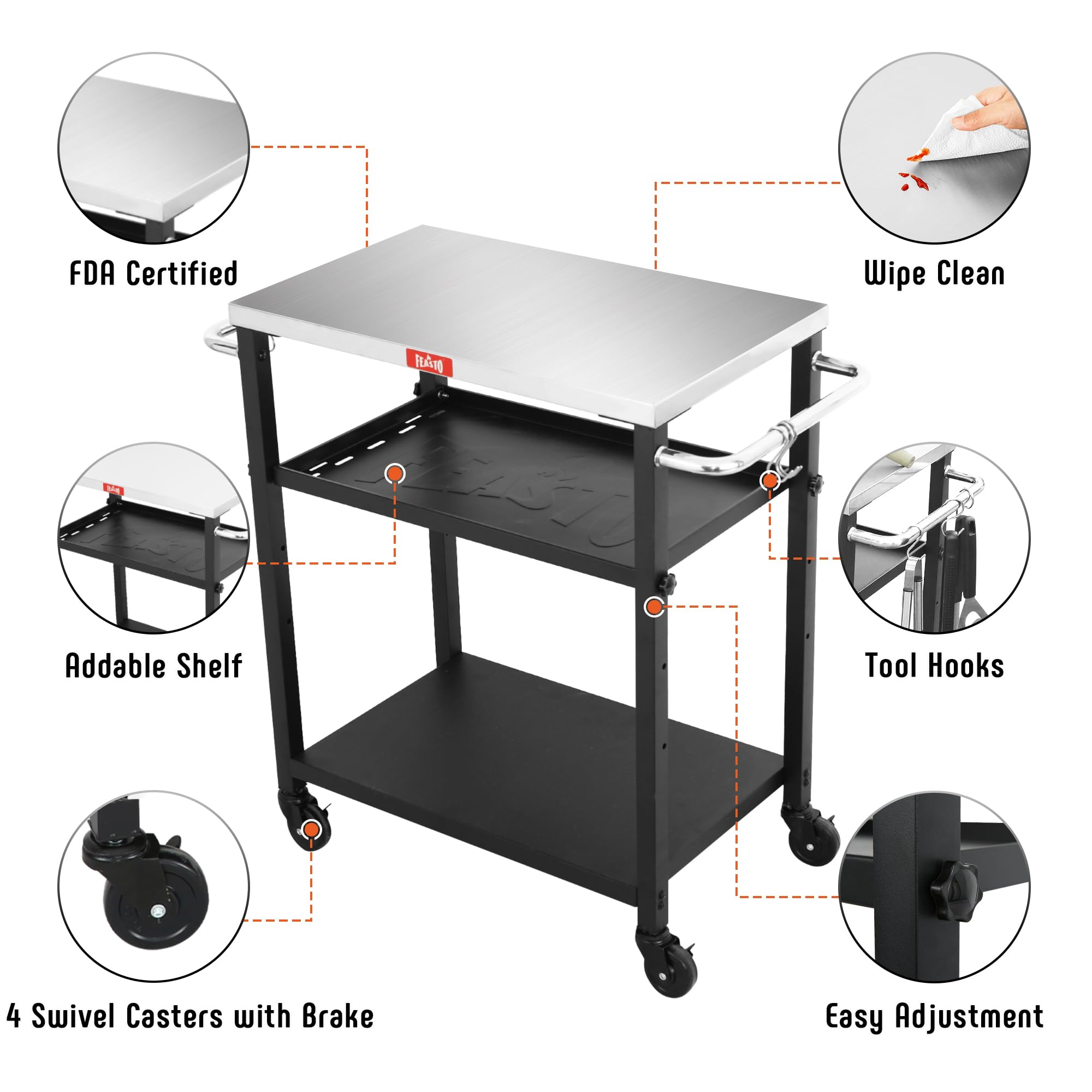 Feasto four silent 360° casters with brake for smooth movement