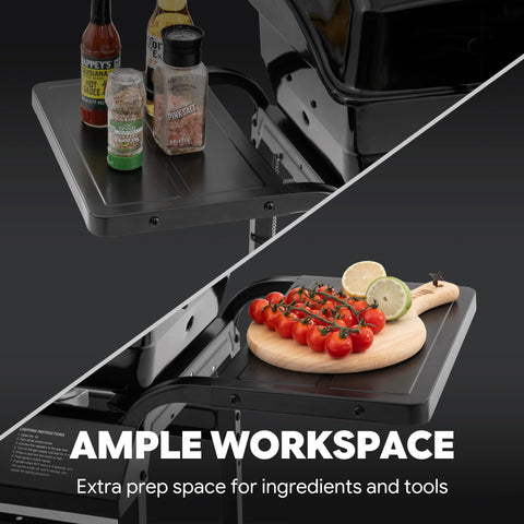 Feasto side table on the right expands prep area for seasoning and tools.