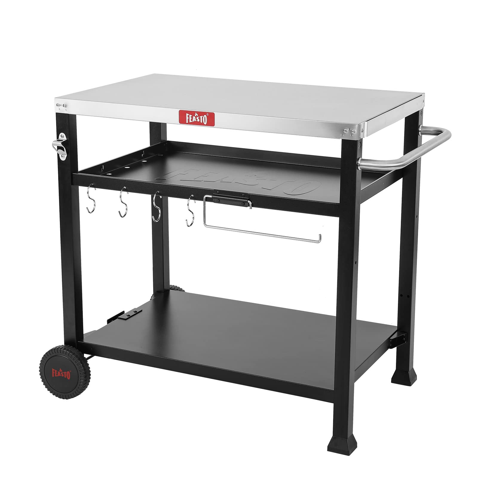 Feasto stainless steel top on portable grill station for durable prep