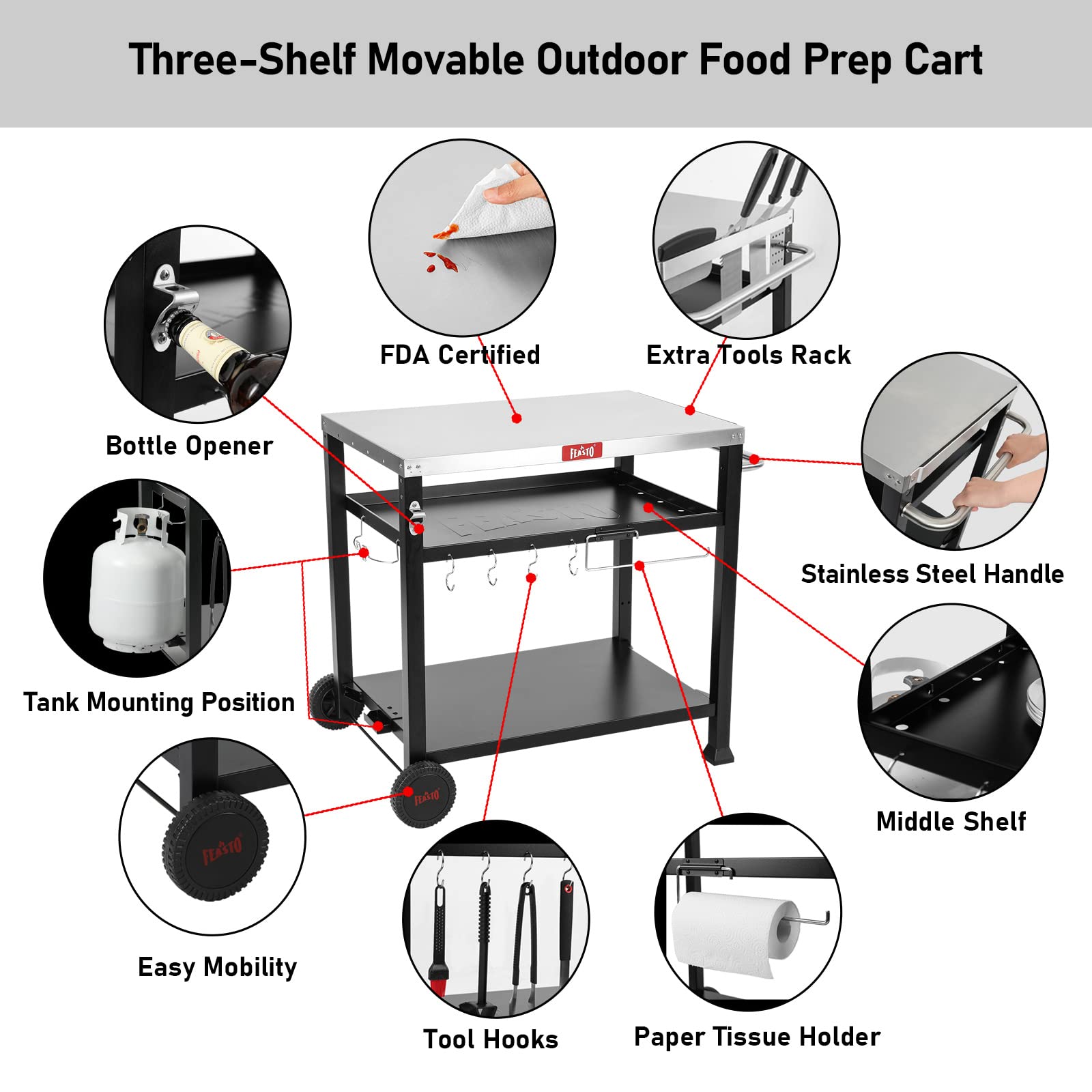 Feasto storage shelves with hooks keep grilling tools organized