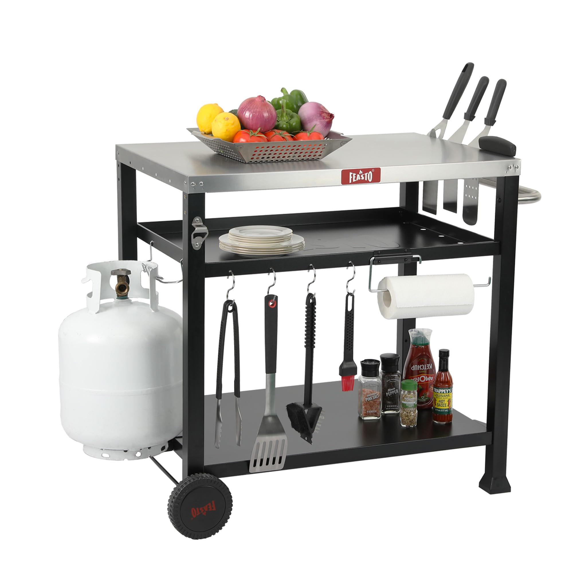 Feasto two horseshoe feet stabilize the cart during use.