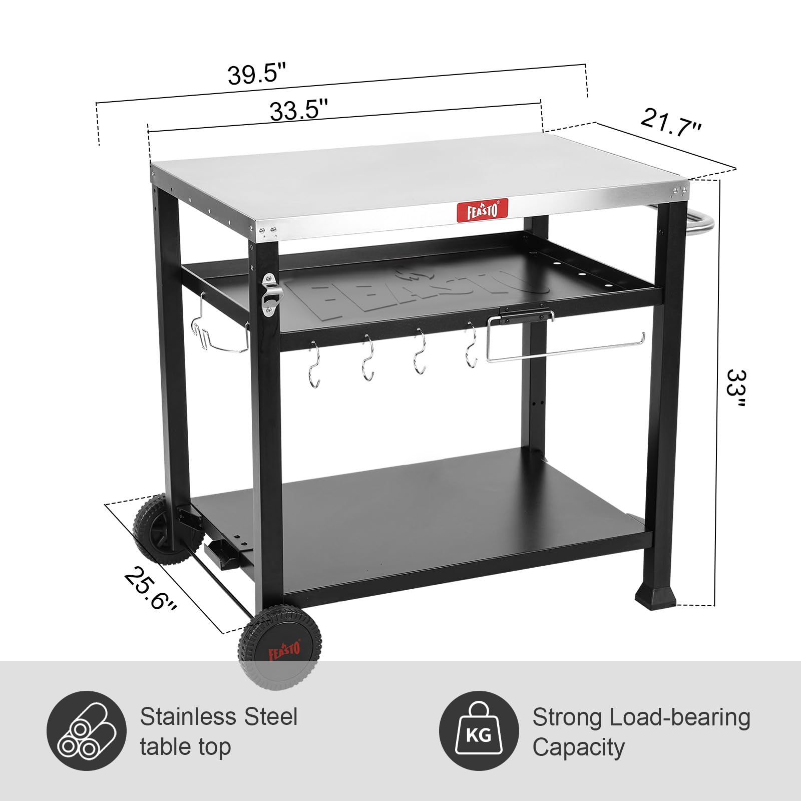 Feasto versatile 3-shelf station for indoor and outdoor cooking