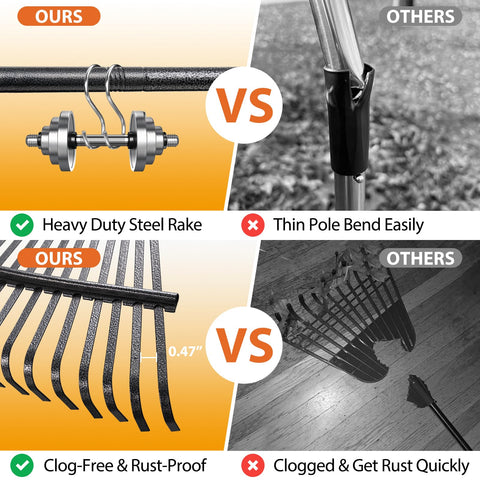 Feblomst rake with 25 tines for thorough debris pickup
