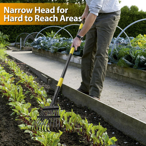 Feblomst 65-inch adjustable handle reduces bending for comfortable yard work.