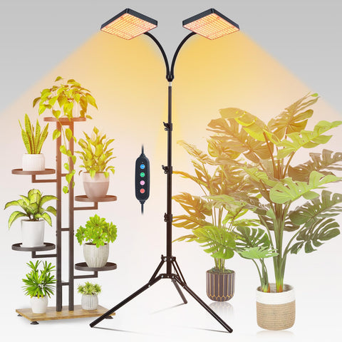 FECiDA 2026 3Head grow light on stand - front view for wide plant coverage