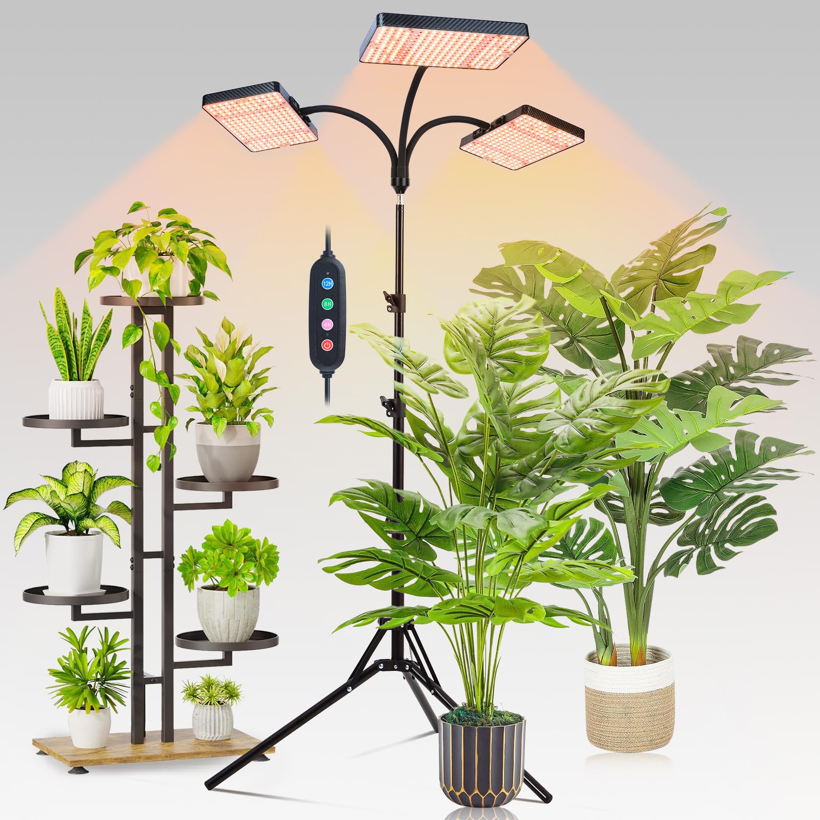FECiDA 2026 3Head Grow Light on stand for even coverage of large houseplants