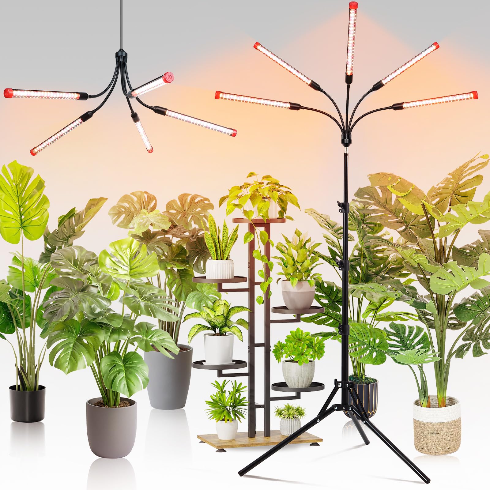 FECiDA 5-head grow light with tripod stand improves indoor plant light distribution