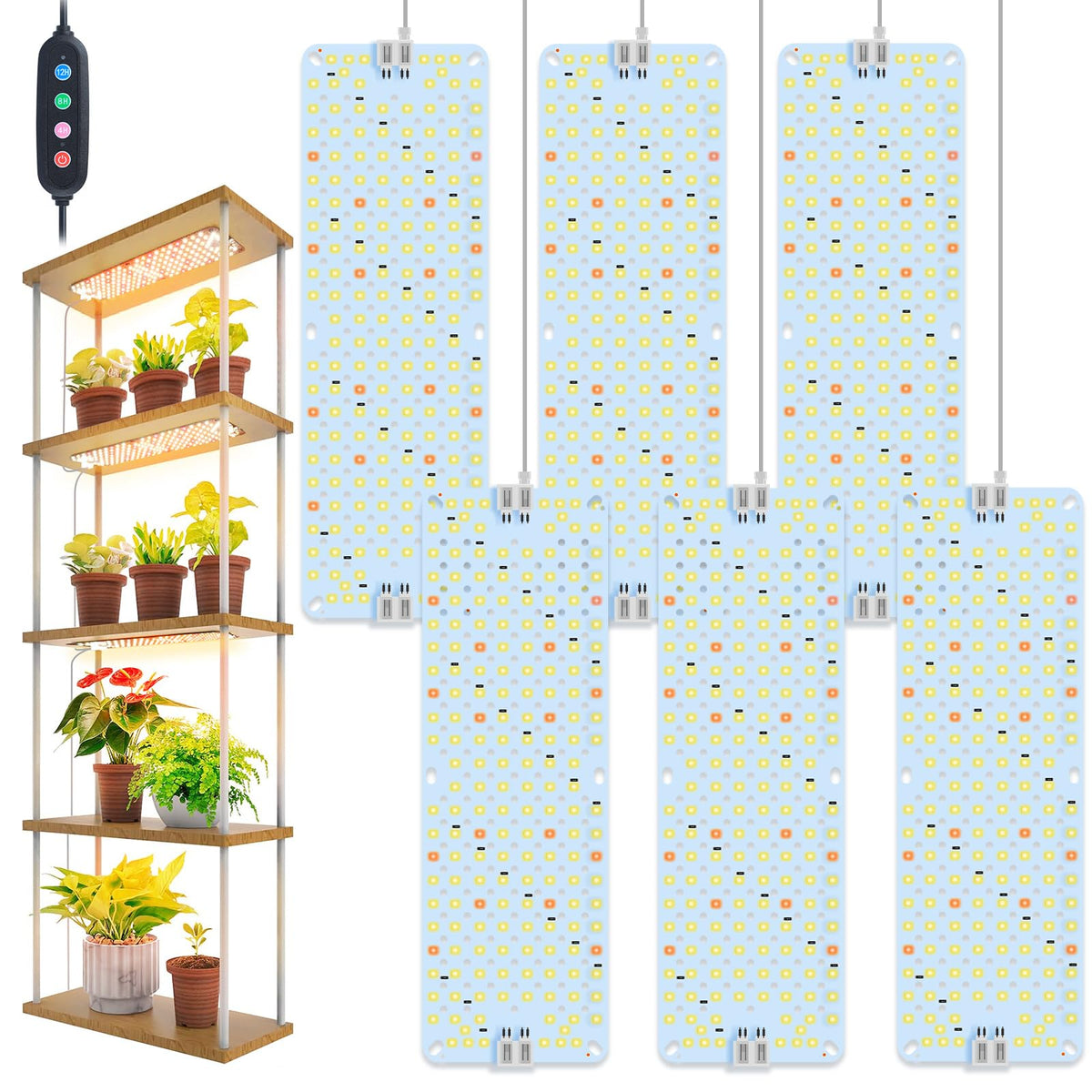 FECiDA 6-pack panel grow light close-up with 192 LEDs boosting indoor plant growth