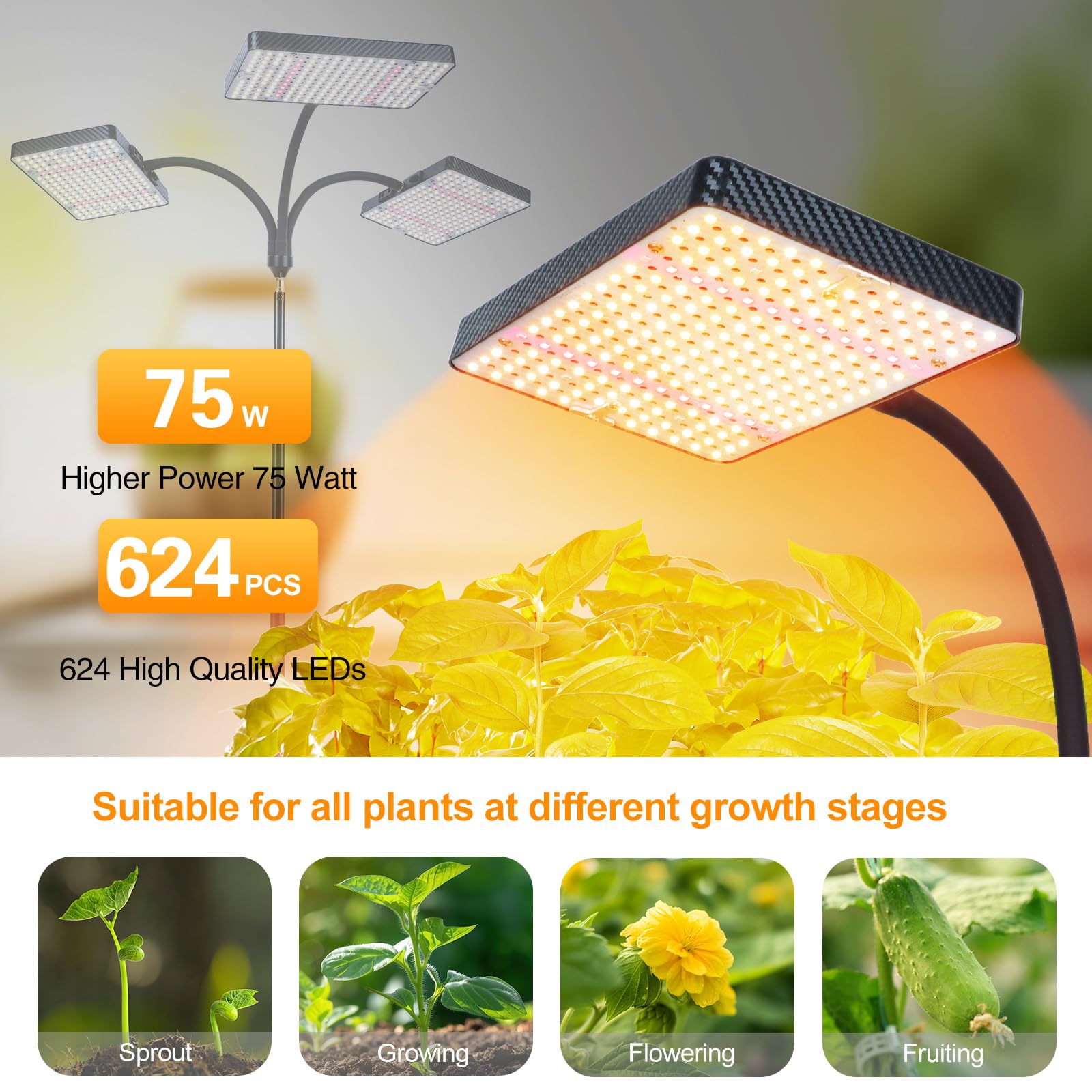 Close-up of 75W full-spectrum LEDs for efficient indoor growth