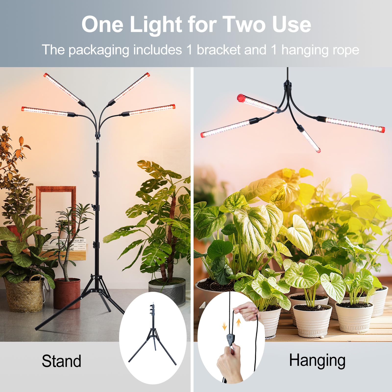FECiDA four-head LED grow light provides broad coverage for tall plants.