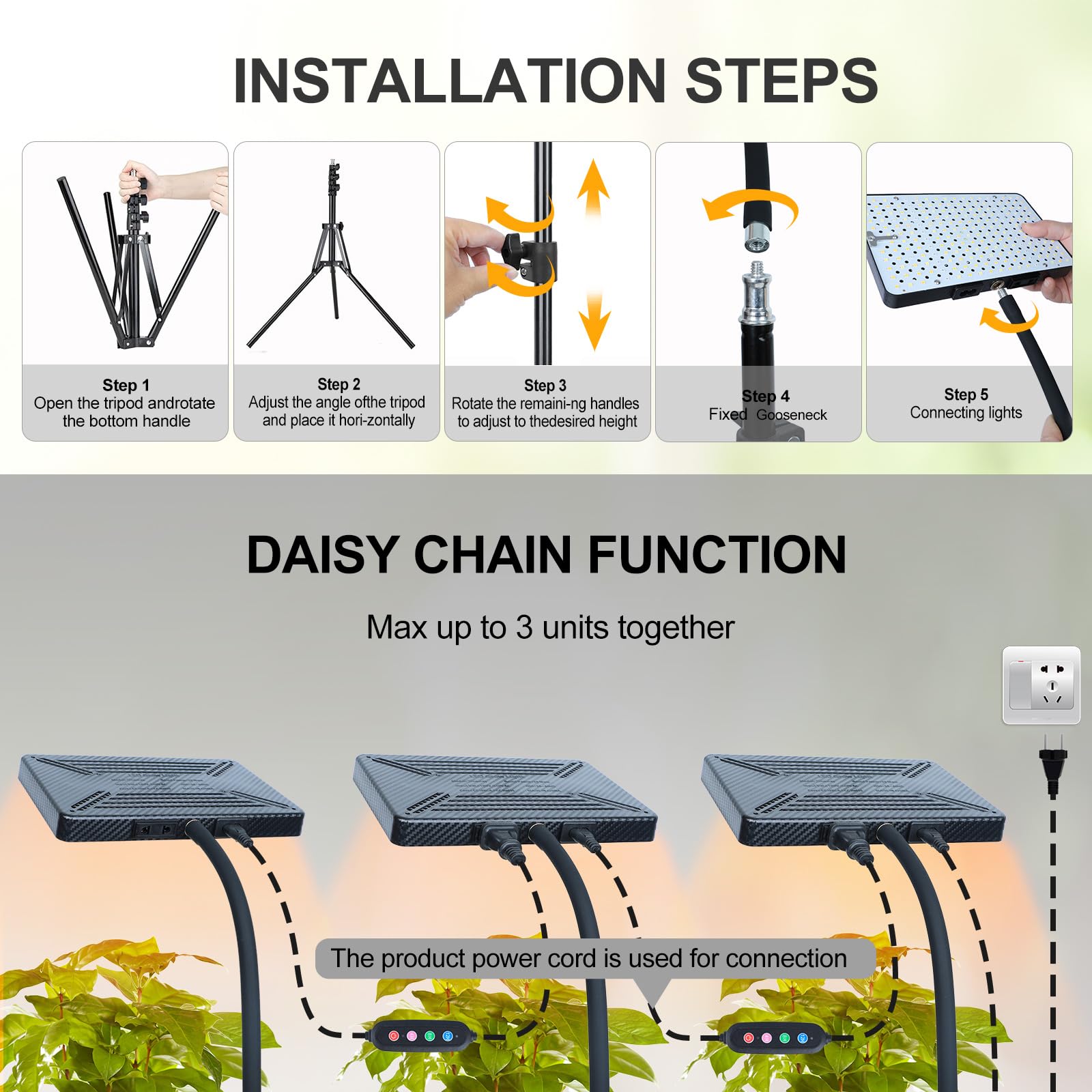 FECiDA grow light stand daisy-chain connection supports multiple units