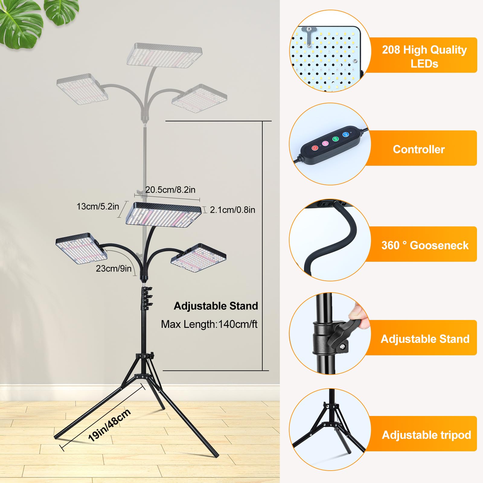 Stable tripod base with height adjustable pole for flexible placement