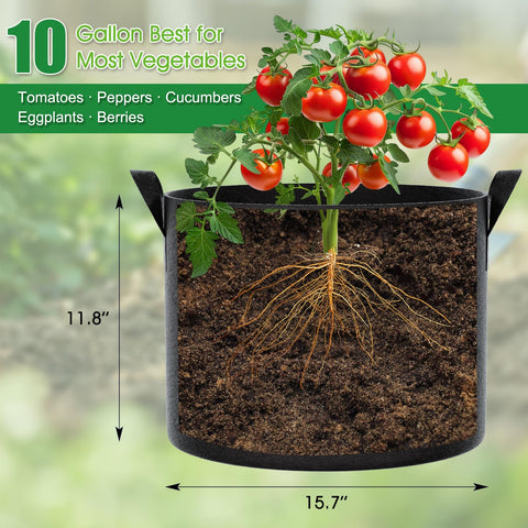 FEED GARDEN grow bags reinforced handles for easy transport of heavy soil.
