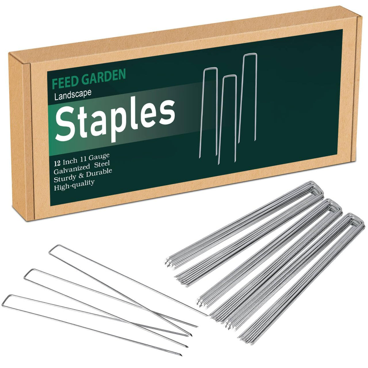 FEED GARDEN 12-inch galvanized stakes pack secures fabric and landscaping projects with dependable strength