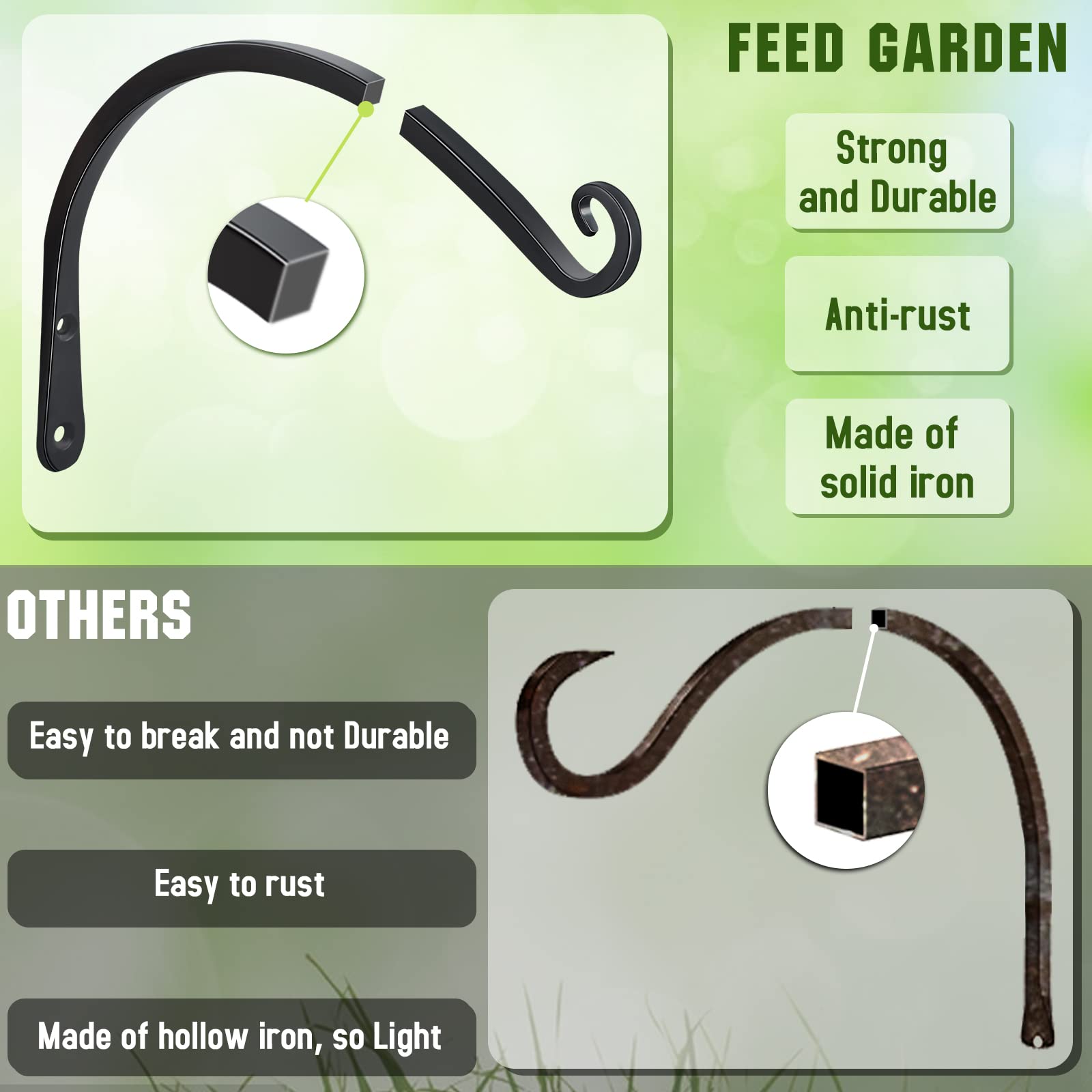 FEED GARDEN 14-inch wind-chime bracket anchors decorative outdoors.