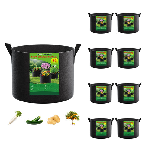 FEED GARDEN 15gal grow bag, heavy-duty fabric for sturdy plant supports.