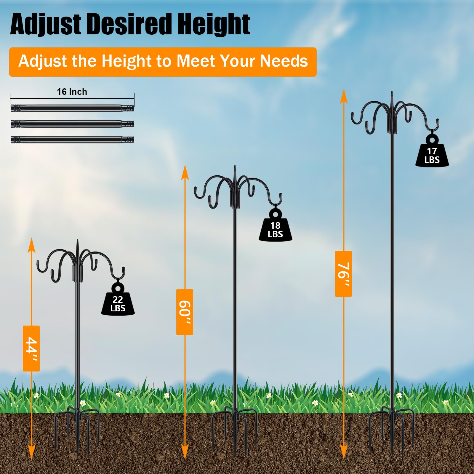 FEED GARDEN 3-extender pole enables adjustable height for flexible placement