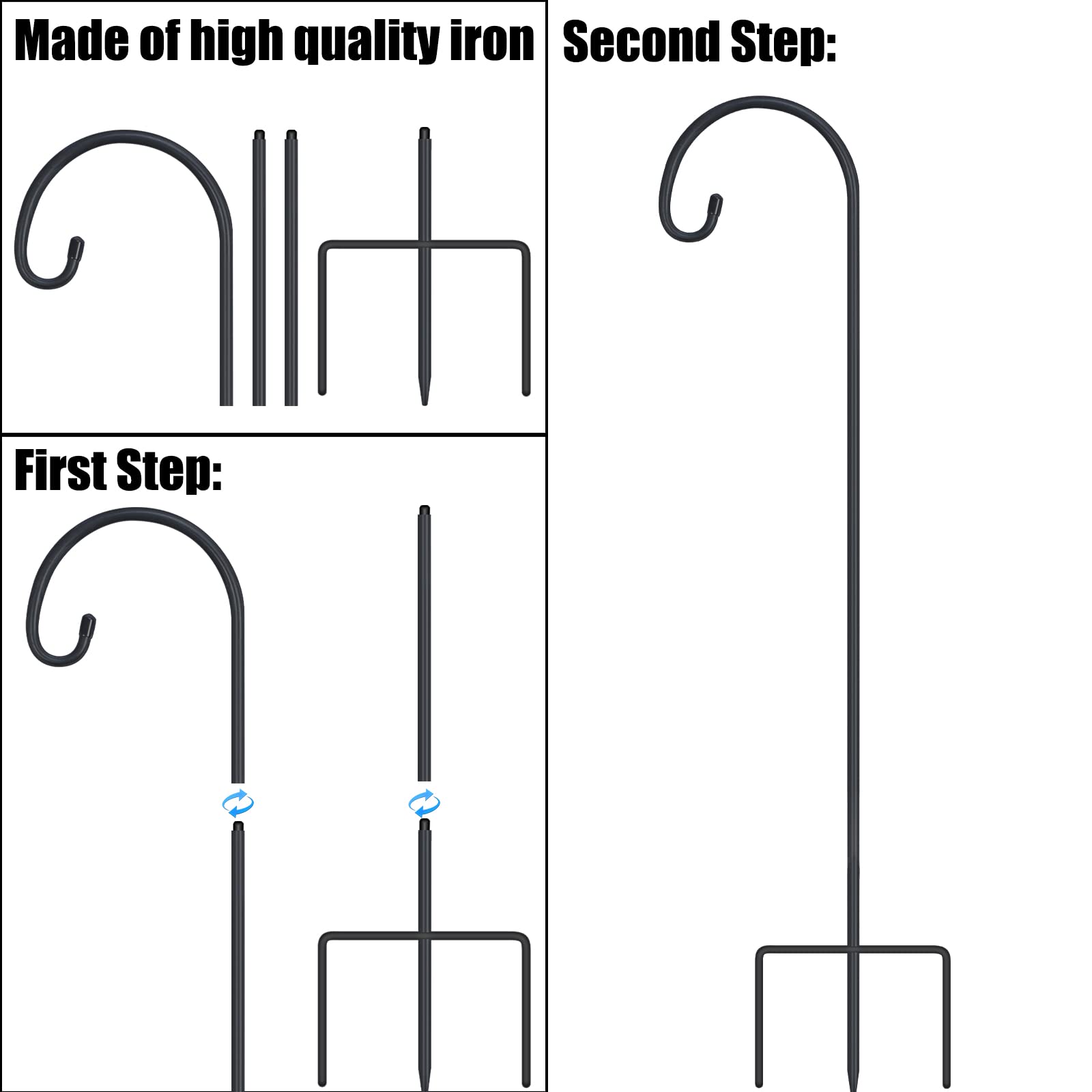 FEED GARDEN 32-inch shepherd hook keeps items upright in soft soil.