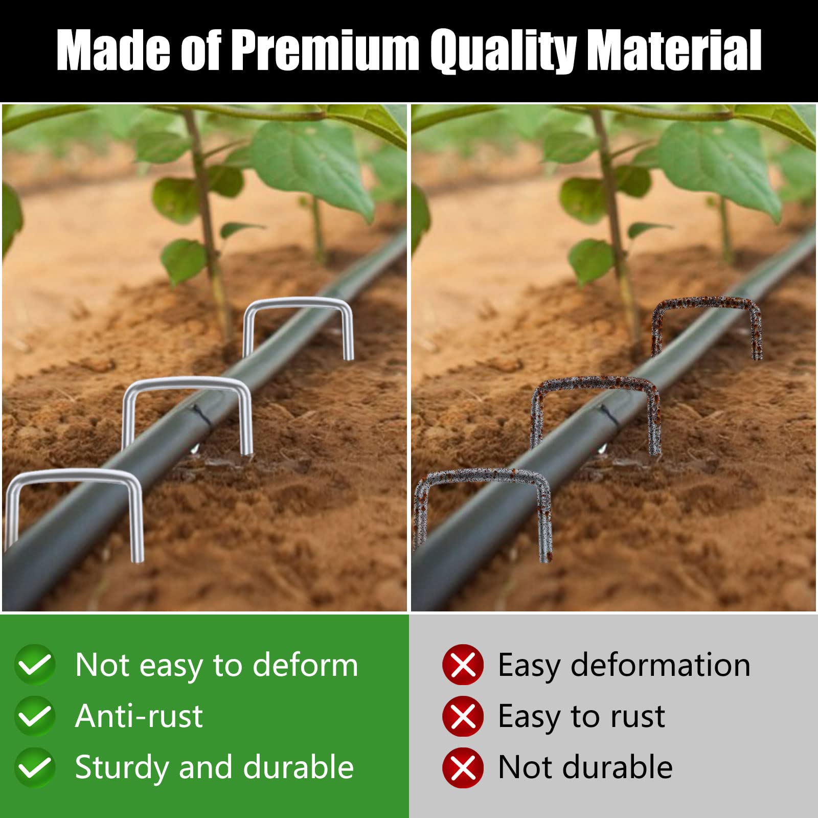 FEED GARDEN 4-inch stakes with top 1-inch and bottom 1.5-inch width for stability.