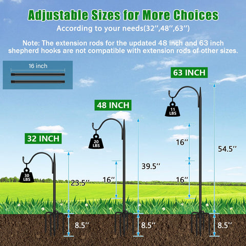 FEED GARDEN Five-prong base shepherd hook provides strong ground anchoring.