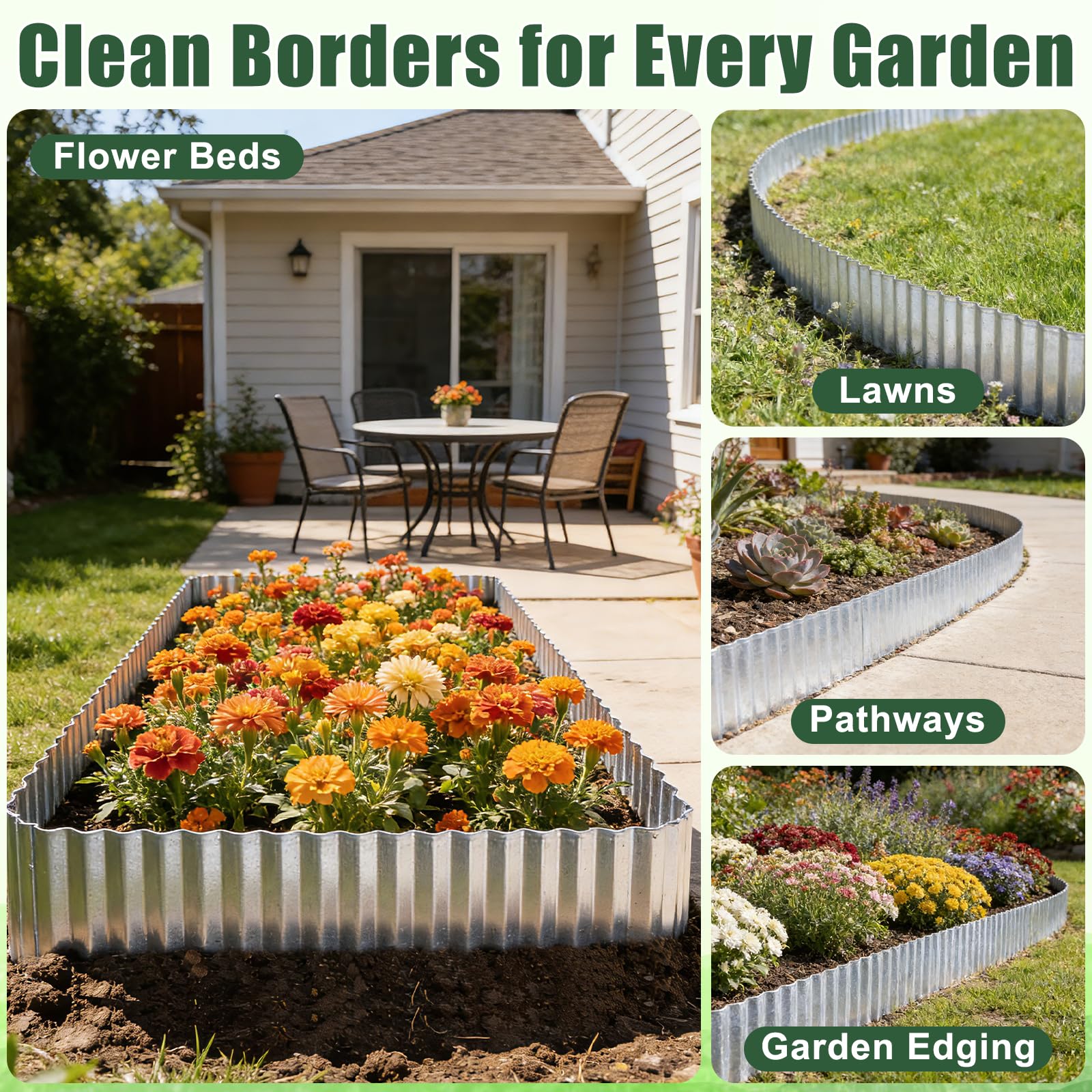 FEED GARDEN six-inch tall border helps separate lawn from beds in driveways and borders.