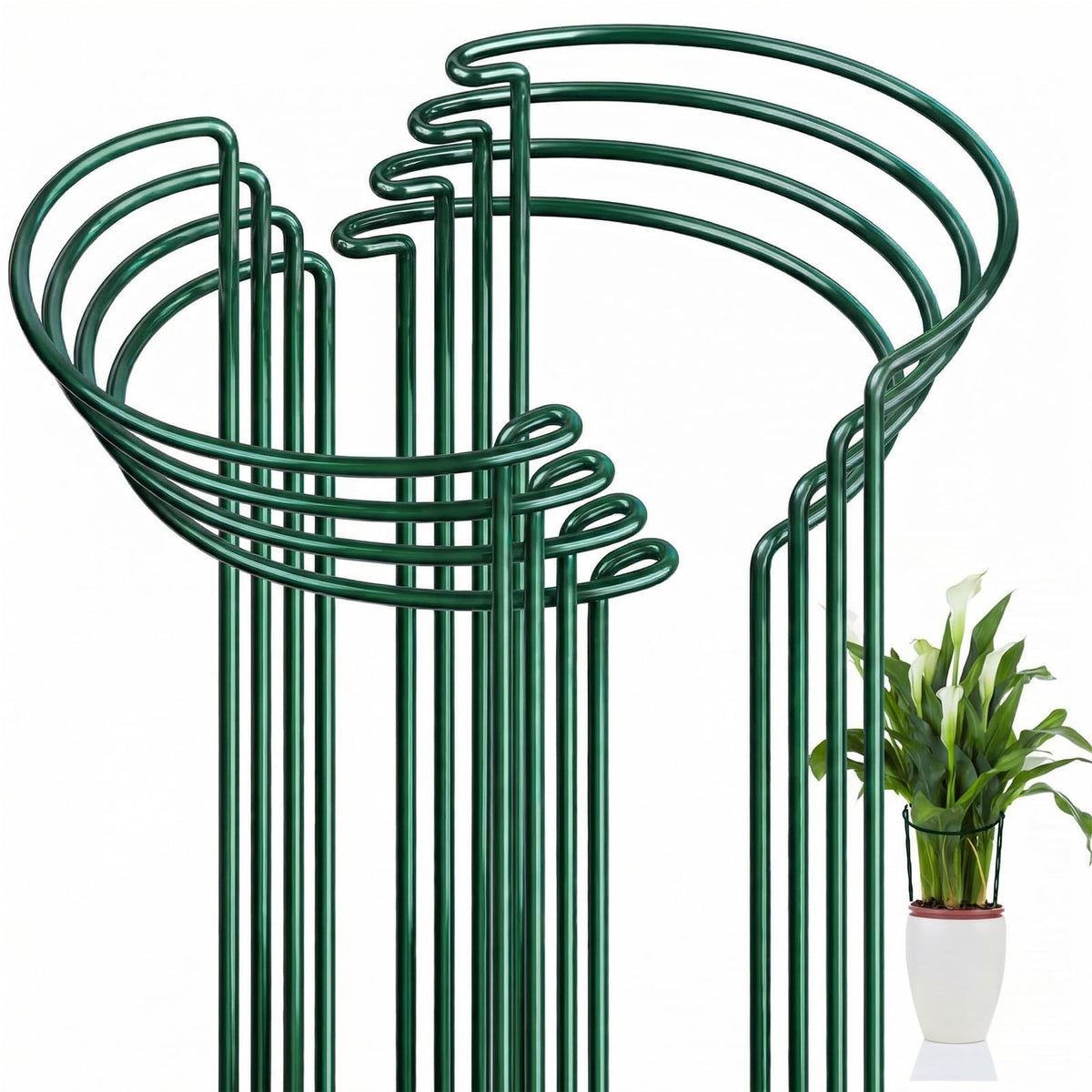 FEED GARDEN 8-pack plant support stakes in use for upright growth.