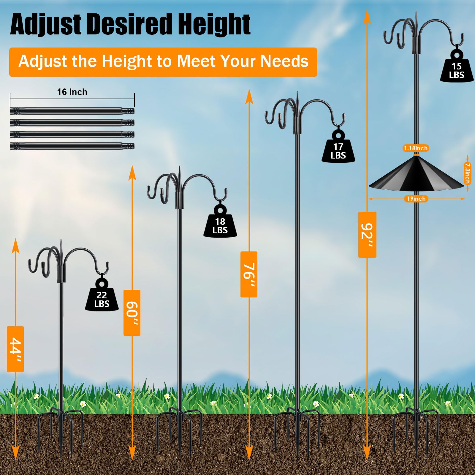 FEED GARDEN 92 five-prong base delivers stable ground support.