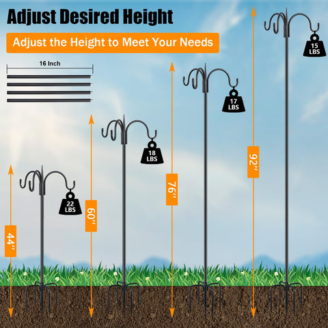 FEED GARDEN adjustable height shepherd hook for customizable outdoor height.