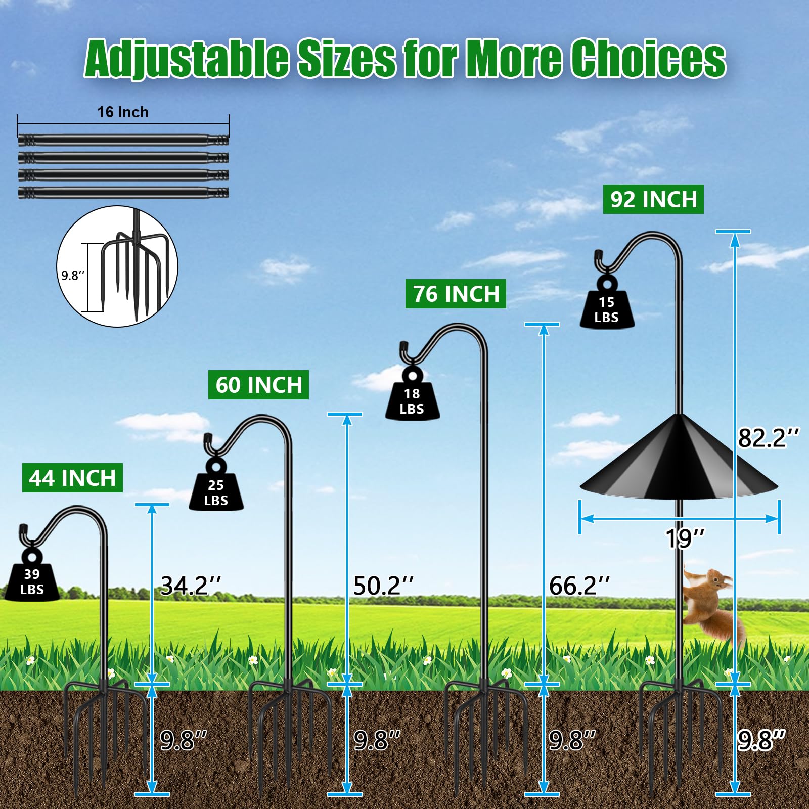FEED GARDEN adjustable shepherd hook stands 92 inches for versatile hanging.