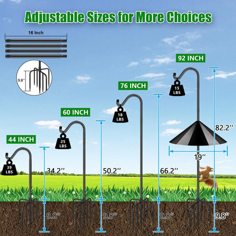 FEED GARDEN adjustable shepherd hook stands 92 inches for versatile hanging.