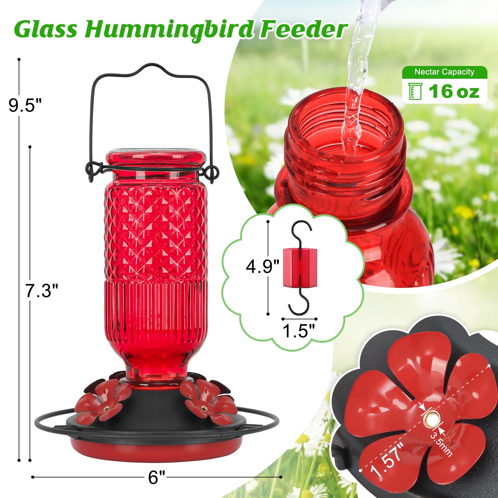 FEED GARDEN hummingbird feeder showing built in ant moat protecting nectar