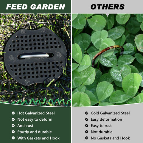 FEED GARDEN anti-rust galvanized stakes resist corrosion.