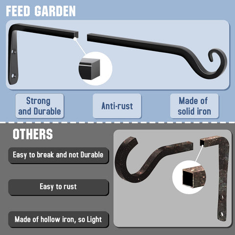 FEED GARDEN bracket supporting a bird feeder outdoors for backyard use