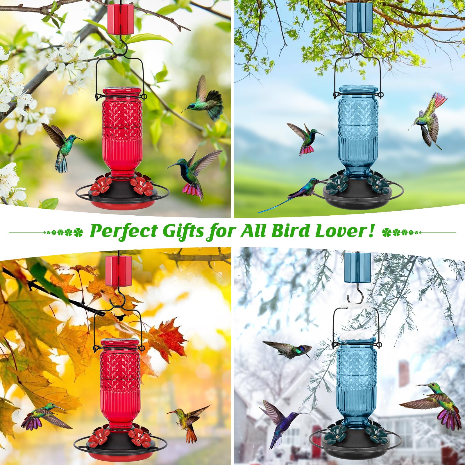 FEED GARDEN clear glass bottle lets you monitor nectar levels easily