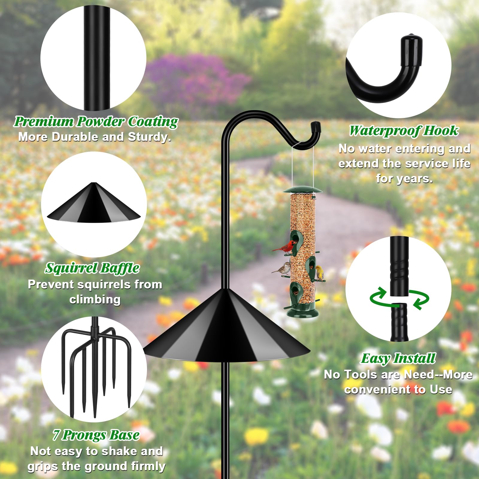 FEED GARDEN conical 19-inch baffle creates climb-resistant protection for feeders.