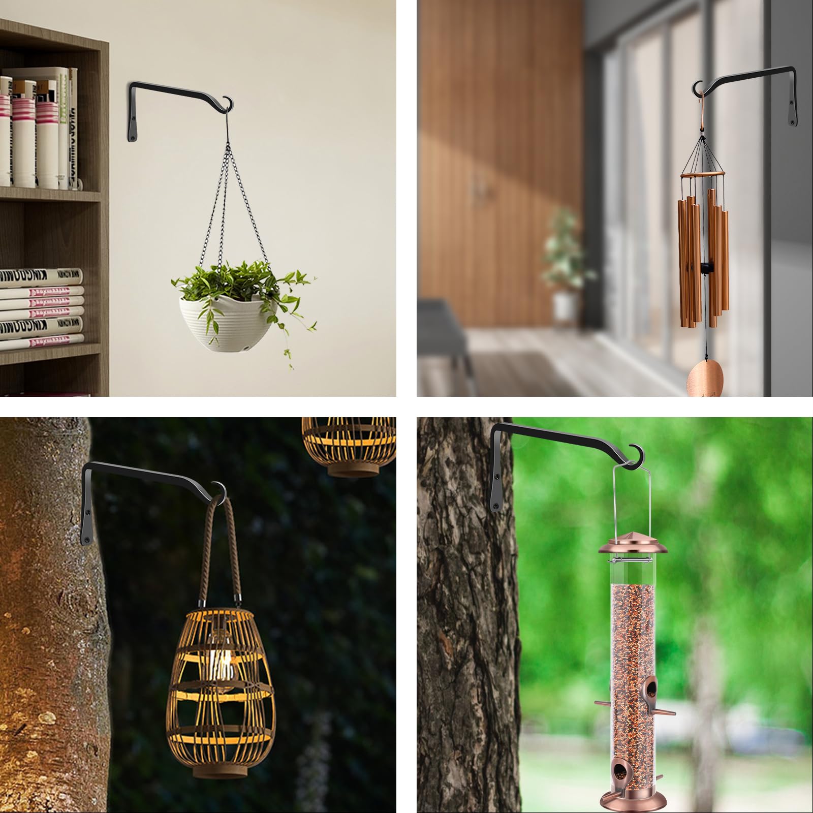 FEED GARDEN black-finish bracket enhances garden decor with versatile hanging options.