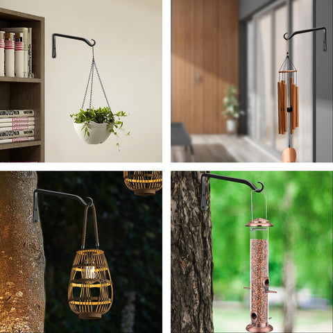 FEED GARDEN black-finish bracket enhances garden decor with versatile hanging options.