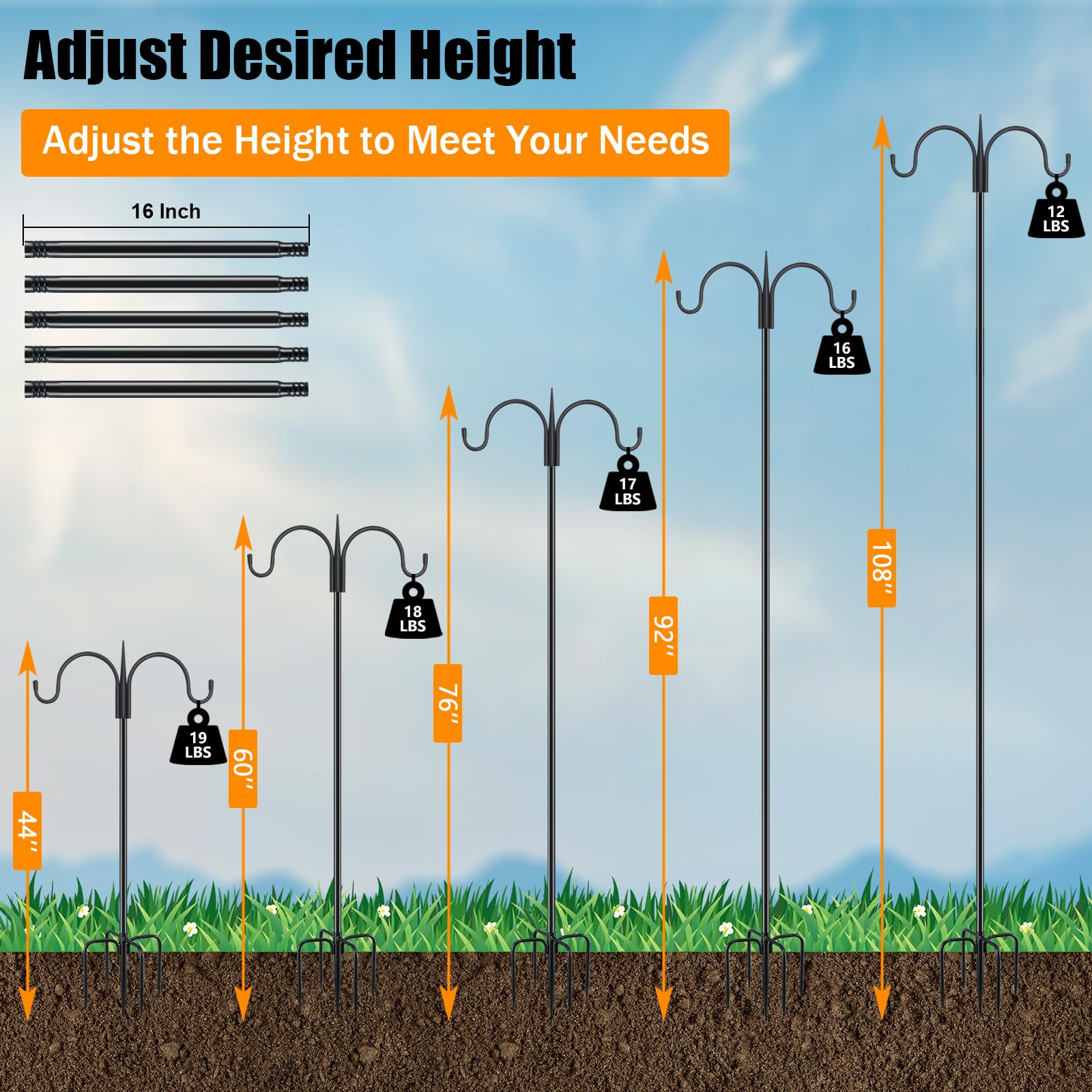 FEED GARDEN extender poles expand height for large baskets and feeders