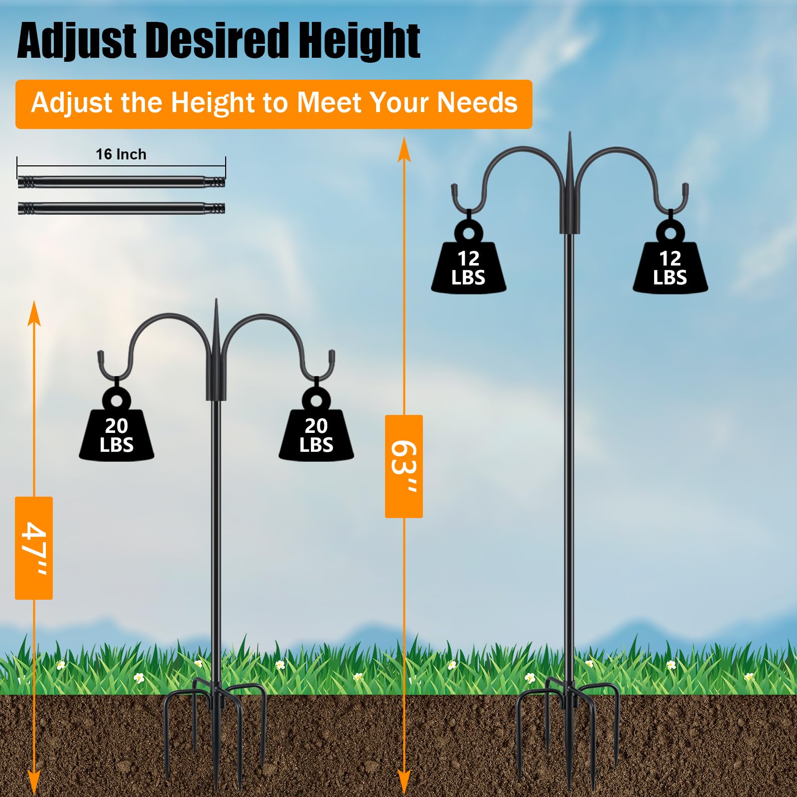 FEED GARDEN five-prong base anchors the stake for stability