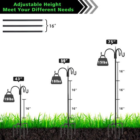 FEED GARDEN Five-prongs ground stake provides stable support in windy conditions for tall hooks.