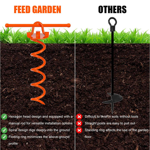 FEED GARDEN foldable ring ground stakes reduce clutter and risk