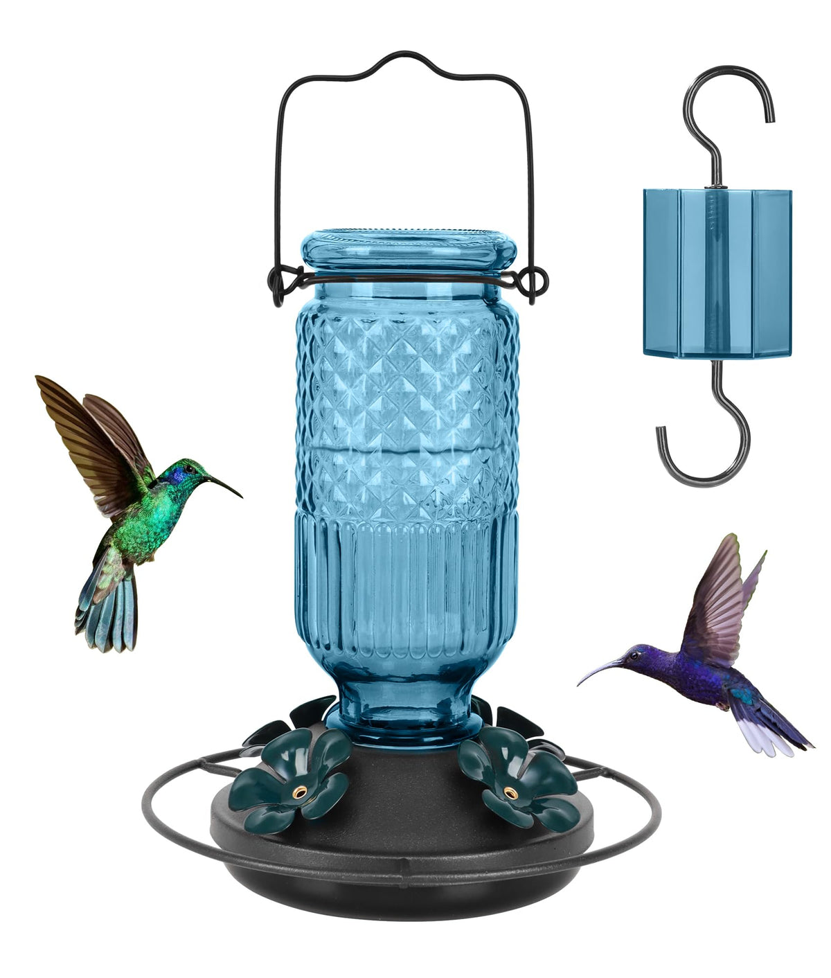FEED GARDEN Glass Hummingbird Feeder with 16 oz capacity for outdoor nectar