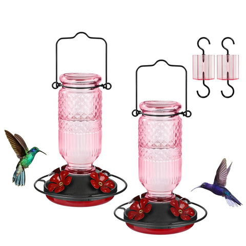FEED GARDEN glass hummingbird feeder 16-oz in pink for outdoor nectar visits.
