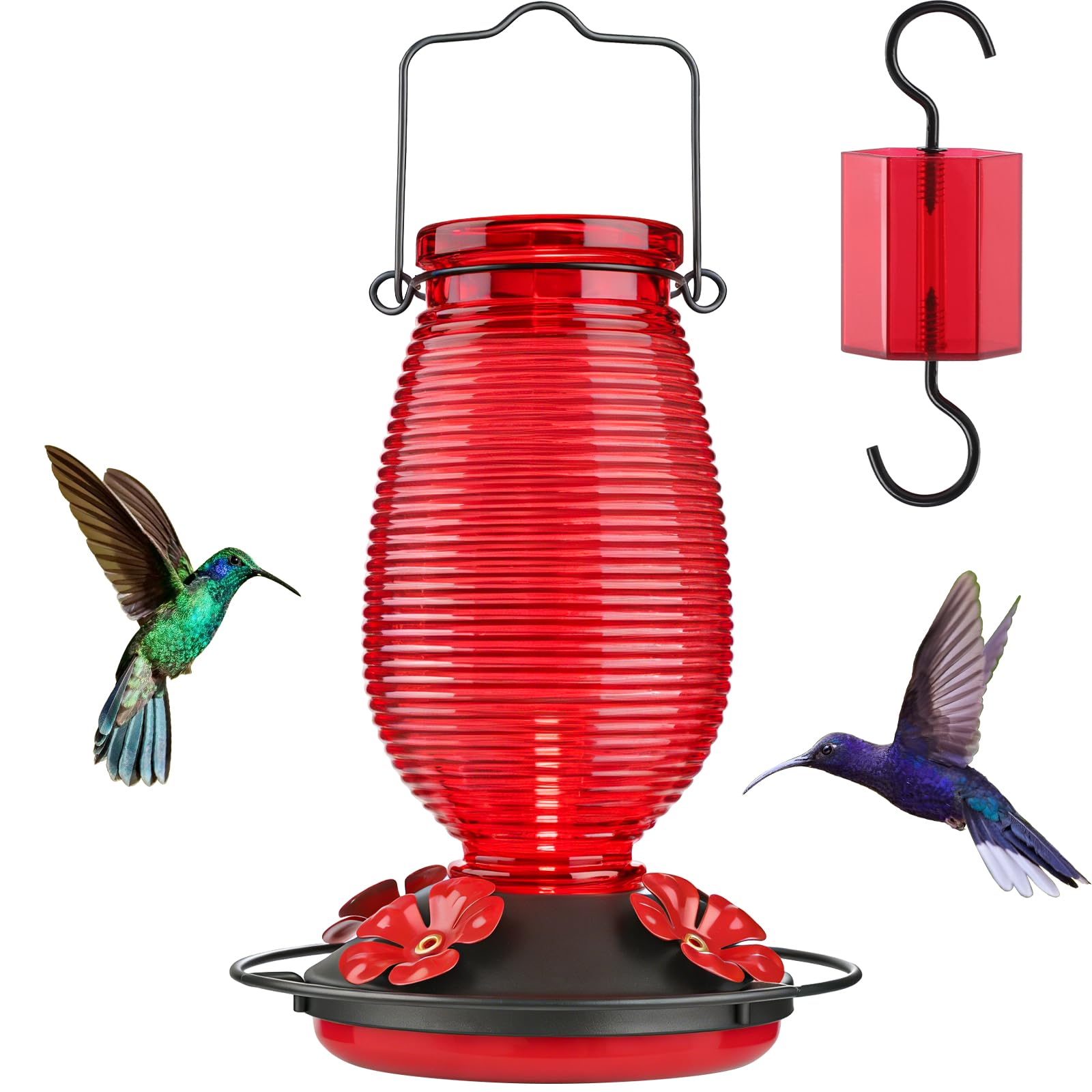 FEED GARDEN glass hummingbird feeder 20oz shows nectar level at a glance.