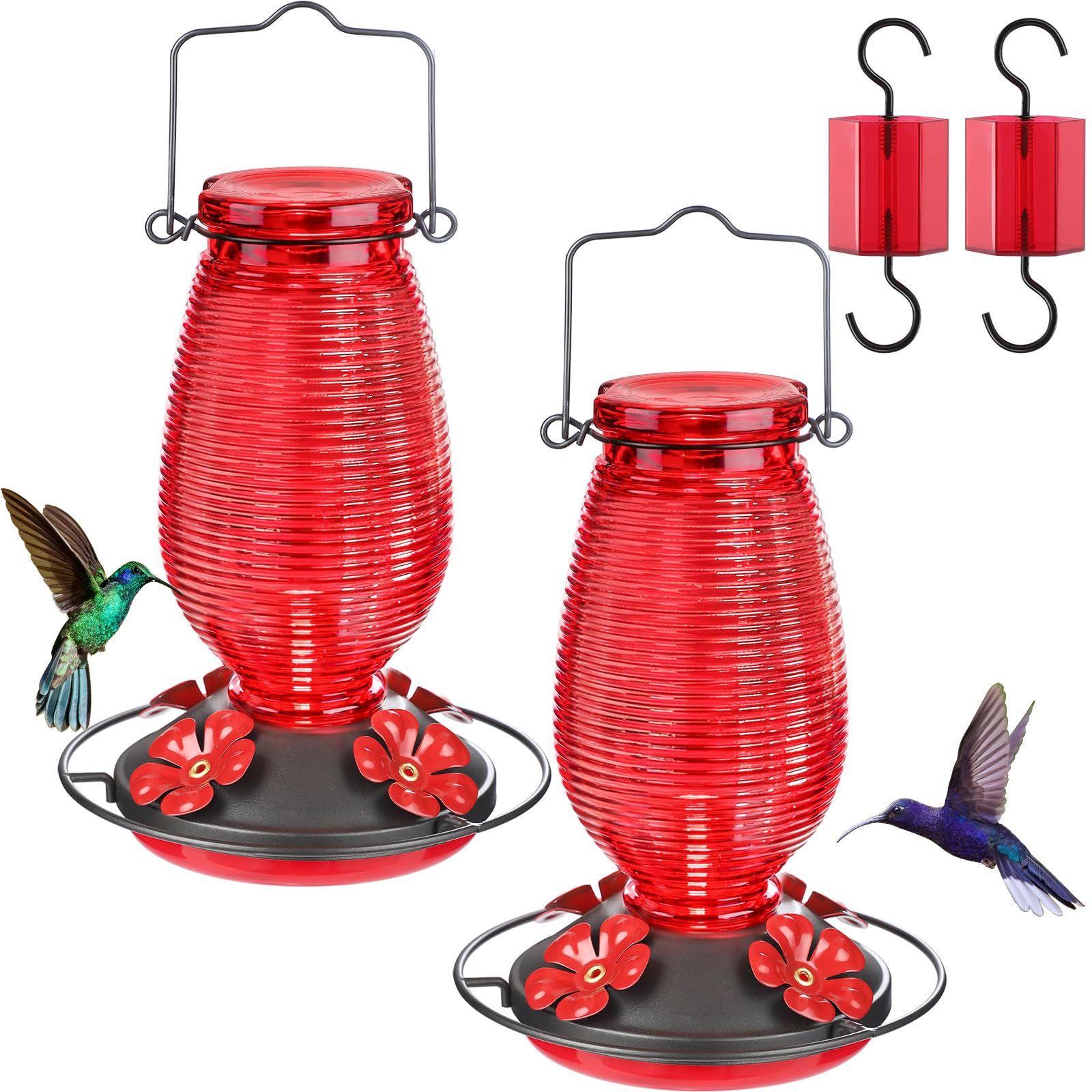 FEED GARDEN Glass Hummingbird Feeder with bee and ant-proof ports for outdoor nectar.