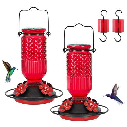 FEED GARDEN glass hummingbird feeder with four ports for multiple birds.