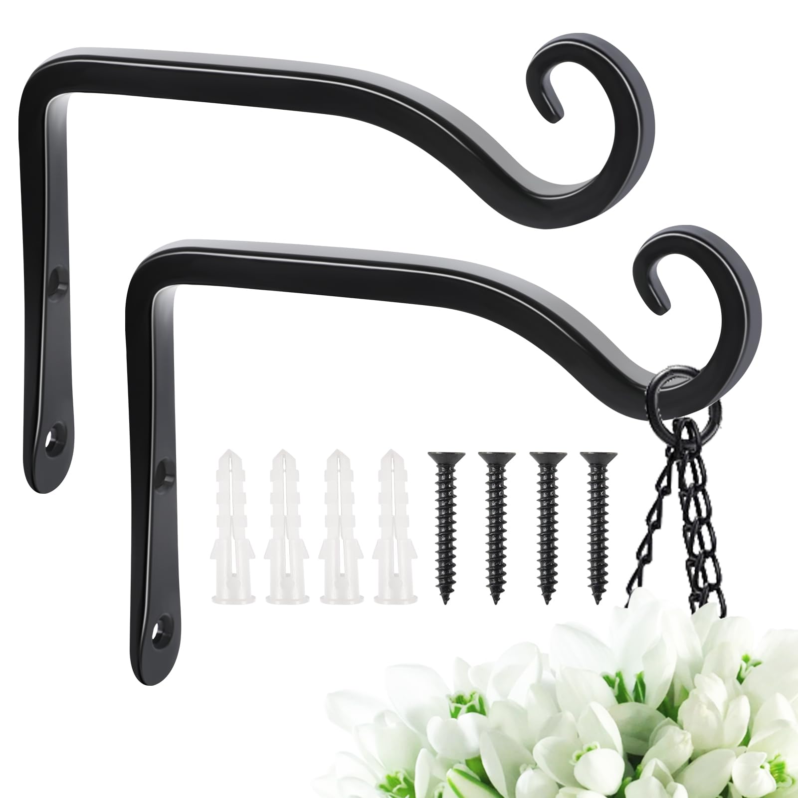 FEED GARDEN Hanging Plant Bracket 6-inch, rust-resistant for outdoor use.